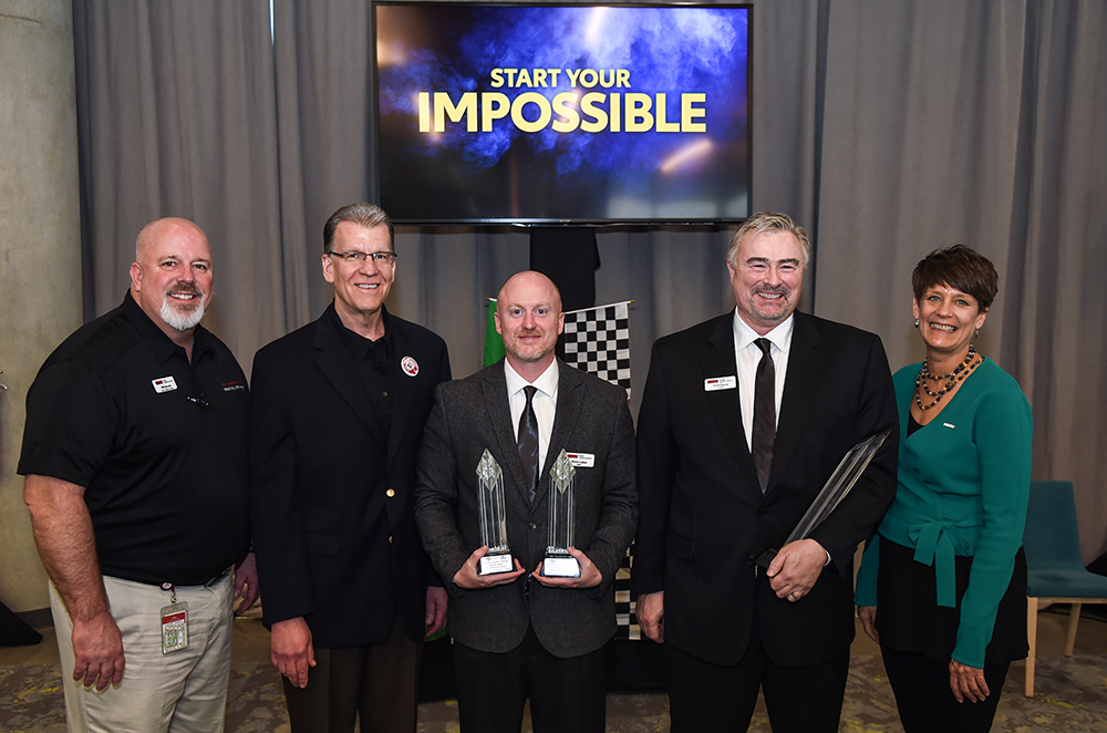 Pictured left to right: Bill Barrett, senior rail and truck strategy and operations manager, Toyota Logistics Services; Lee Hobgood, general manager of vehicle transportation, Toyota Logistics Services; Aaron Lakey, director, BNSF Automotive Sales; Dave Fleenor, assistant vice president, BNSF Automotive; and D'Anne Duclos, vice president, Toyota Logistics Services. Pictured left to right: Bill Barrett, senior rail and truck strategy and operations manager, Toyota Logistics Services; Lee Hobgood, general manager of vehicle transportation, Toyota Logistics Services; Aaron Lakey, director, BNSF Automotive Sales; Dave Fleenor, assistant vice president, BNSF Automotive; and D'Anne Duclos, vice president, Toyota Logistics Services.